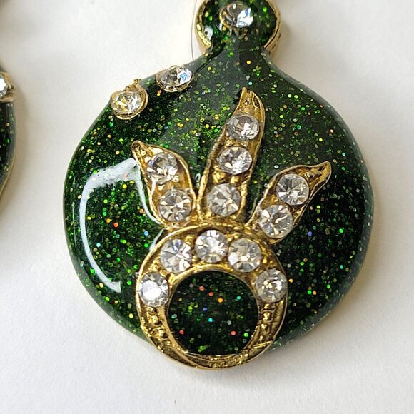 Green and Silver Small Round Earrings - Picture 3 of 7